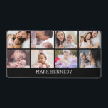 Custom Name 8 Photo Collage Personalized Black デスクマット<br><div class="desc">Modern photo collage desk mat personalized with name and 8 favorite pictures. Makes a unique personalized office gift.</div>