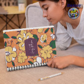 Custom Name Abstract Floral Orange White ノートブック