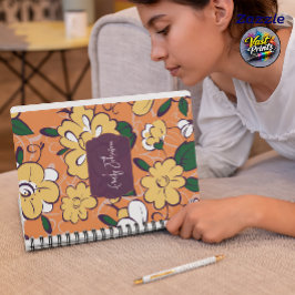 Custom Name Abstract Floral Orange White ノートブック