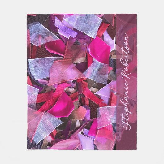 Custom Name Abstract Pink Purple Stripe Maximalist フリースブランケット (正面)