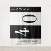Custom Name & Age Banner, Black and White Birthday タペストリー (正面)