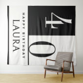 Custom Name & Age Banner, Black and White Birthday タペストリー (インサイチュ(横))
