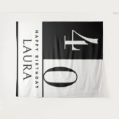 Custom Name & Age Banner, Black and White Birthday タペストリー (正面(横))