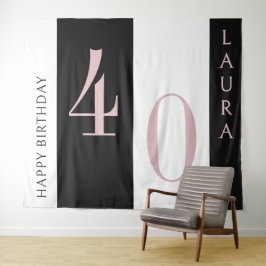 Custom Name & Age Banner Black Pink White Birthday タペストリー