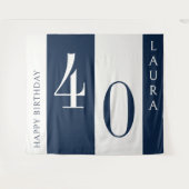 Custom Name & Age Banner, Navy and White Birthday タペストリー (正面(横))