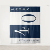 Custom Name & Age Banner, Navy and White Birthday タペストリー (正面)