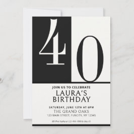 Custom Name & Age Birthday Invite, Black and White 招待状