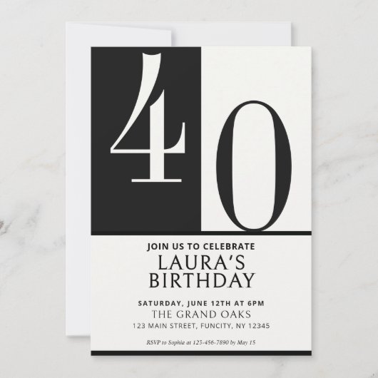 Custom Name & Age Birthday Invite, Black and White 招待状 (正面)