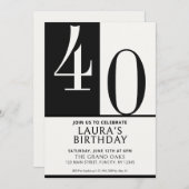 Custom Name & Age Birthday Invite, Black and White 招待状 (正面/裏面)