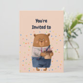 Custom Name Age Birthday Party Teddy Bear 招待状 (スタンド正面)