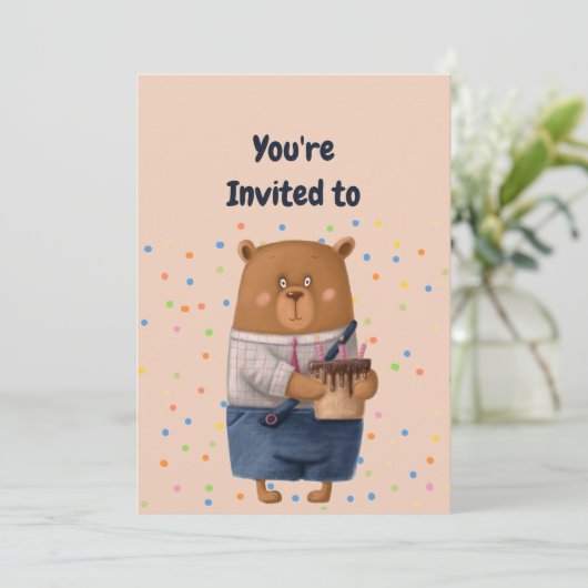 Custom Name Age Birthday Party Teddy Bear 招待状 (スタンド正面)