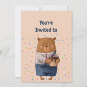 Custom Name Age Birthday Party Teddy Bear Invitati 招待状 (正面)