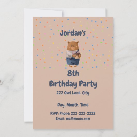 Custom Name Age Birthday Party Teddy Bear Invitati 招待状 (裏面)