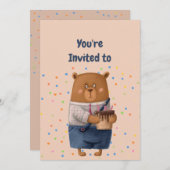 Custom Name Age Birthday Party Teddy Bear Invitati 招待状 (正面/裏面)