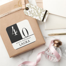 Custom Name & Age Black and White Birthday スクエアシール