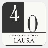 Custom Name & Age Black and White Birthday スクエアシール (正面)