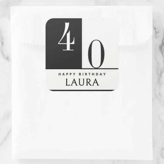 Custom Name & Age Black and White Birthday スクエアシール (バッグ)