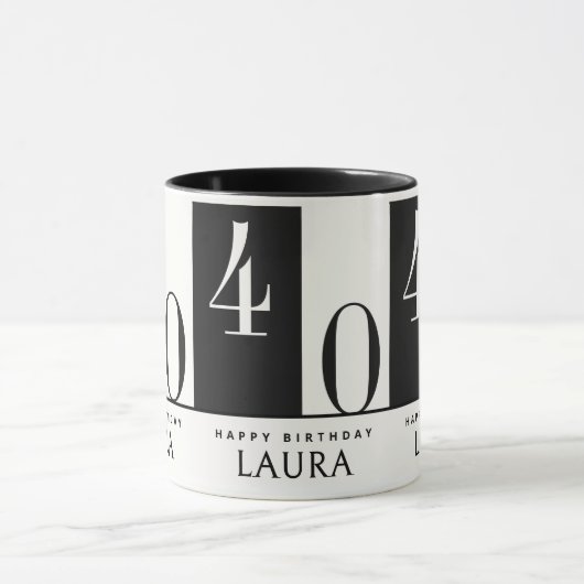 Custom Name & Age Black and White Birthday マグカップ (中央)