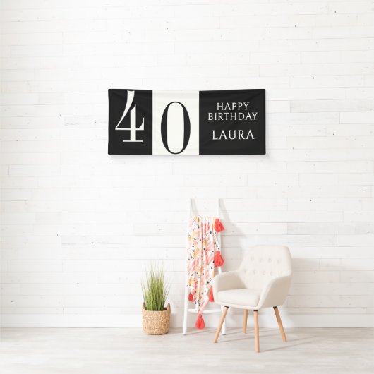 Custom Name & Age Black White Birthday Horizontal 横断幕 (インサイチュ)