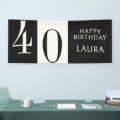 Custom Name & Age Black White Birthday Horizontal 横断幕 (トレードショー)