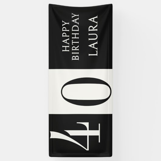 Custom Name & Age Black White Birthday Horizontal 横断幕 (縦)