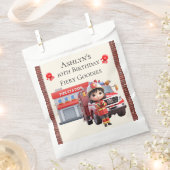 Custom Name & Age Cute 3D Firefighter Girl フェイバーバッグ (クリップ留めされた状態)