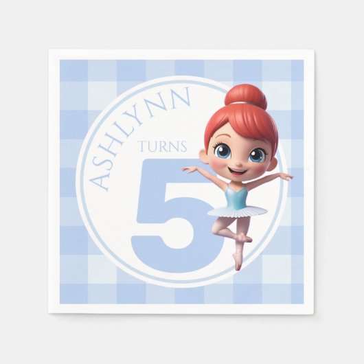 Custom Name & Age Cute Blue Ballerina Birthday スタンダードカクテルナプキン (正面)