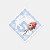 Custom Name & Age Cute Blue Ballerina Birthday スタンダードカクテルナプキン (角)