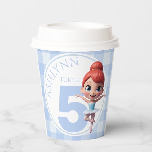 Custom Name & Age Reusable Blue Ballerina Birthday 紙コップ (正面)