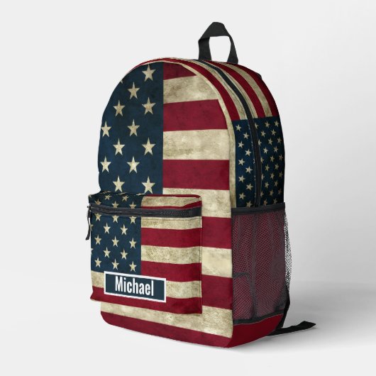 Custom Name American Flag Boys Backpack プリントバックパック (裏面右端)