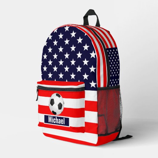 Custom Name American Flag Football Boys Backpack プリントバックパック (裏面右端)