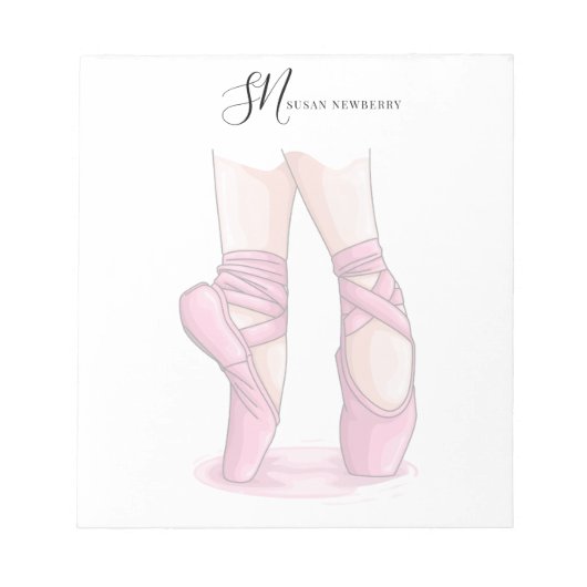 Custom Name and Initials Ballet Pointe Notepad ノートパッド (正面)
