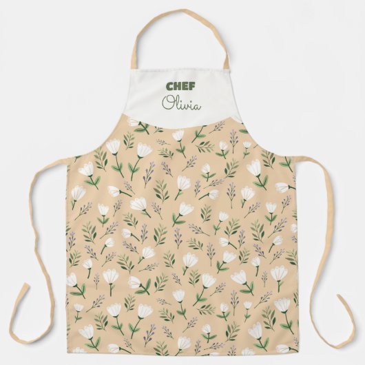 Custom Name Apron – Vanilla Floral Print エプロン (正面)