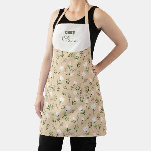Custom Name Apron – Vanilla Floral Print エプロン (インサイチュ)