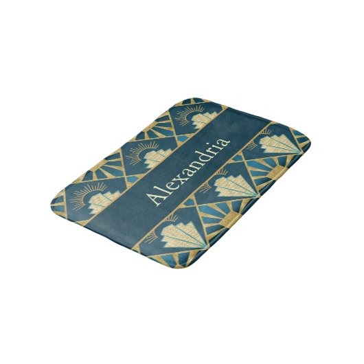 Custom Name Art Deco Teal & Gold Luxe バスマット (アングル)
