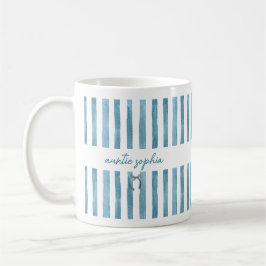 Custom Name Auntie, Watercolor Blue Stripe  コーヒーマグカップ