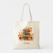 Custom Name Autumn Books & Pumpkin Cozy Reader トートバッグ (裏面)