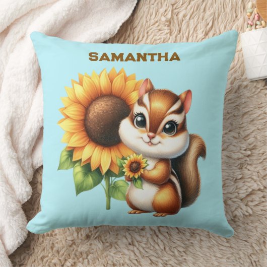  Custom Name Autumn Chipmunk Pillow  クッション (ブランケット)