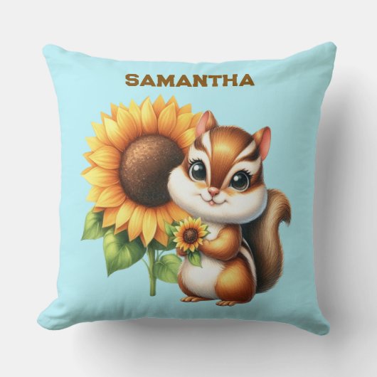  Custom Name Autumn Chipmunk Pillow  クッション (正面)