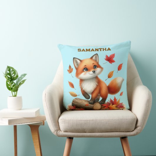 Custom Name Autumn Fox Pillow  クッション (椅子)