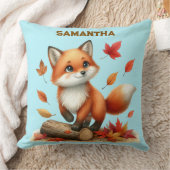 Custom Name Autumn Fox Pillow  クッション (ブランケット)