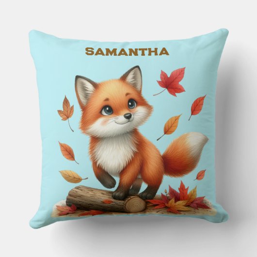 Custom Name Autumn Fox Pillow クッション (裏面)