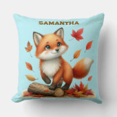 Custom Name Autumn Fox Pillow クッション (正面)