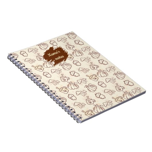 Custom Name Autumn Pattern Spiral Notebook ノートブック (右側)