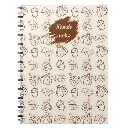 Custom Name Autumn Pattern Spiral Notebook ノートブック (正面)