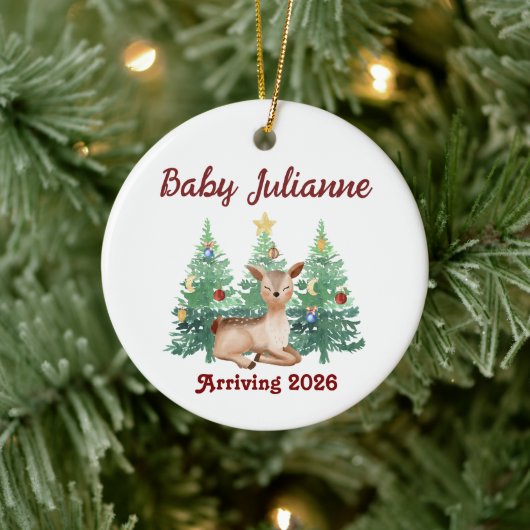 Custom Name Baby Announcement Deer Christmas セラミックオーナメント (ツリー)