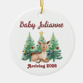 Custom Name Baby Announcement Deer Christmas セラミックオーナメント (正面)
