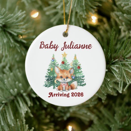 Custom Name Baby Announcement Fox Christmas セラミックオーナメント (ツリー)