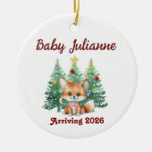 Custom Name Baby Announcement Fox Christmas セラミックオーナメント (正面)