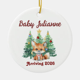 Custom Name Baby Announcement Fox Christmas セラミックオーナメント